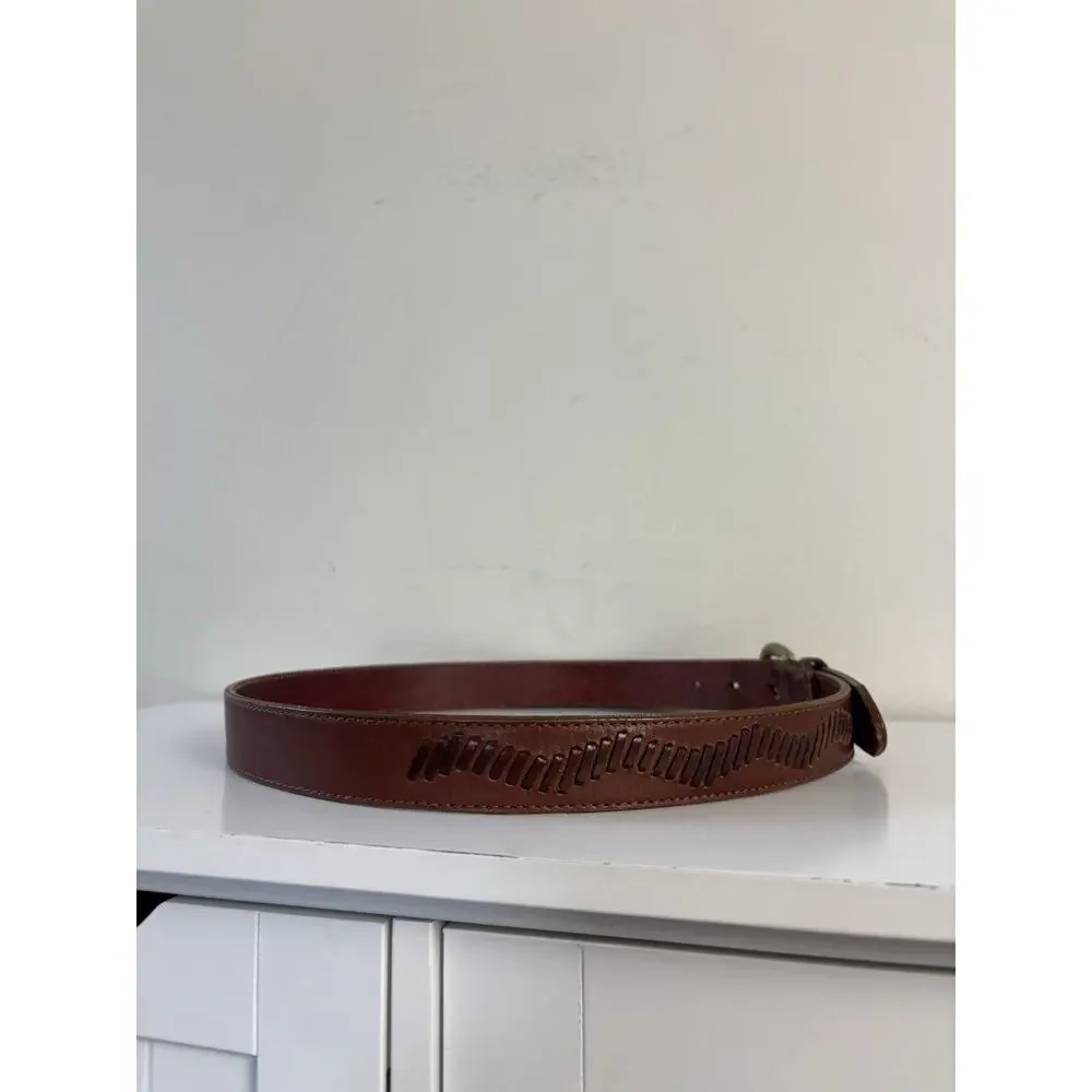 Vtg 90s Donna Katz Brown Genuine Leather Belt Whipstitch Western Boho M/L